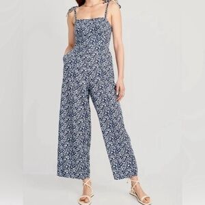 Old Navy Blue and White Floral Jumpsuit